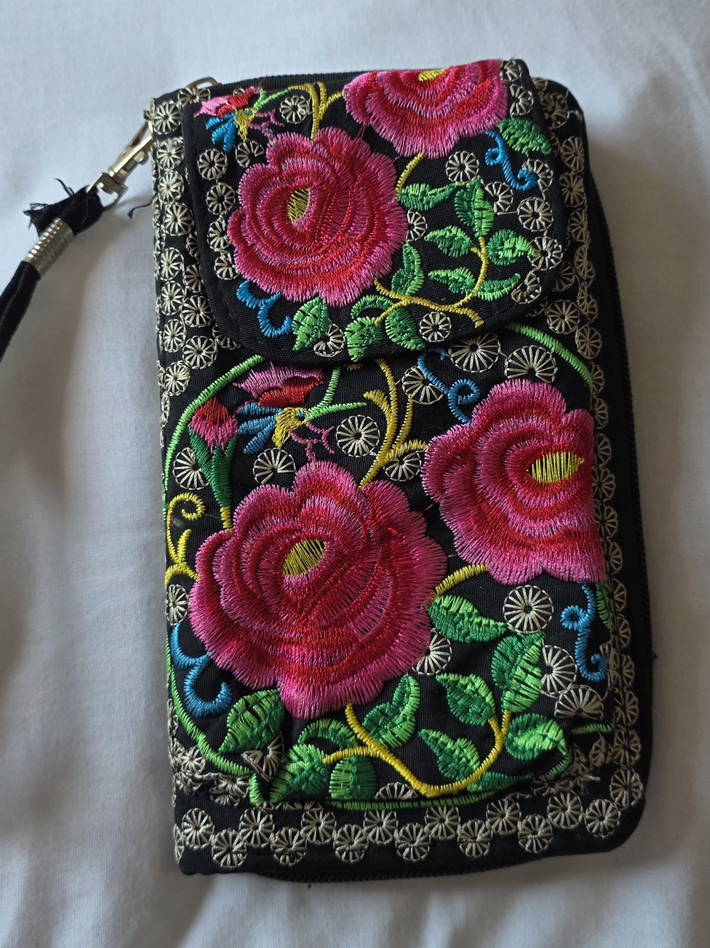 Authentic Salvadorian Floral Hand Embroidered Wallet Wristlet - Artisan Boho NEW